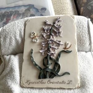 Hyacinths (purple, green stem) with butterfly and dragon fly - EUC